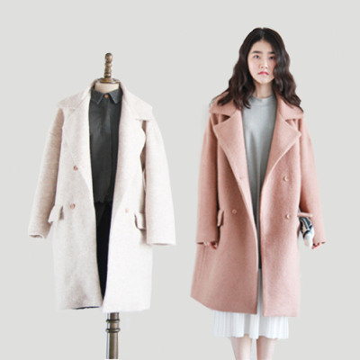 韩国SU正品新款女装气质色系超美经典款翻领茧型长款呢外套大衣