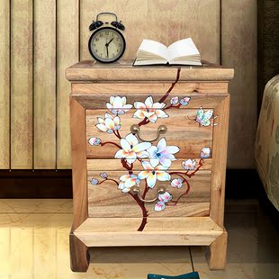 新中式现代简约实木香樟木彩绘卧室边几床头柜储物收纳柜斗柜家具