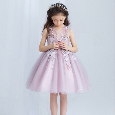 夏季公主裙女童礼服裙花童婚纱裙钢琴演出表演服紫色晚礼服连衣裙