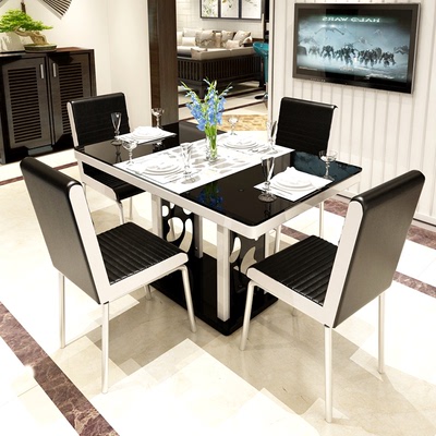 清雅小户型现代简约桌椅组合 钢化玻璃烤漆不锈钢板客厅餐桌