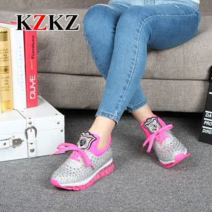 kzkz2016女士春款系带水钻透气布面透明鞋底跑步女鞋运动鞋休闲