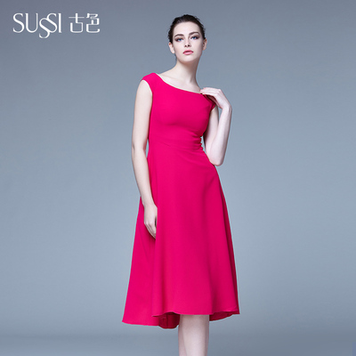 SUSSI/古色 夏季新款 玫红色无袖长连衣裙 24174273