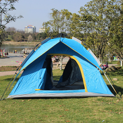 牛津布帐篷涂银 3-4人野营帐篷 拉绳自动帐篷 户外用品帐篷