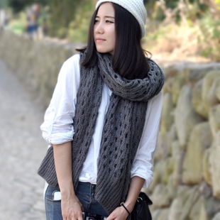 森系围巾 韩国韩版冬季女士学生毛线纯色黑色超长百搭保暖围巾