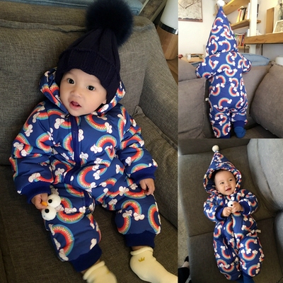 2016新婴儿爬服冬季羽绒棉加厚保暖外出服连体衣新生儿哈衣外套潮