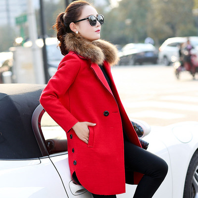 韩国代购2016冬装韩版修身显瘦时尚中长款毛呢外套呢子大衣风衣女