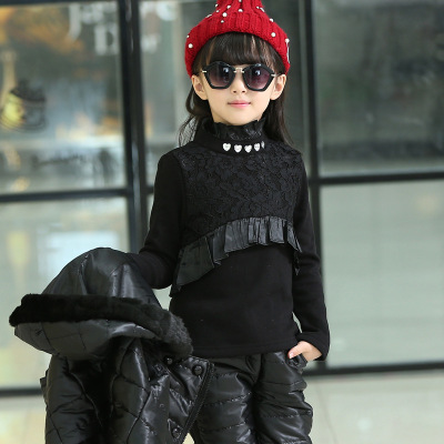 2015新款韩版童套装女童宝宝冬款中大儿童蕾丝皮草三件套童装