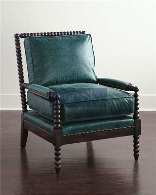 天真蓝工厂定制家具 美式头层皮单人沙发法式新古典休闲椅 SF136