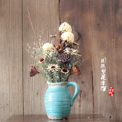 【青荇】文艺复古简约美式乡村地中海做旧彩釉蓝色陶瓷花瓶小清新
