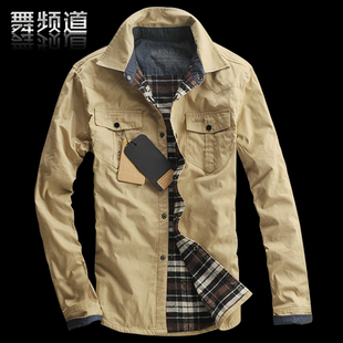 秋季长袖衬衫英伦男士衬衫潮型男装修身时尚韩版休闲双面格子衬衣