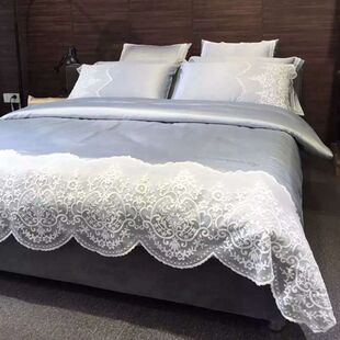 真丝四件套纯棉纯色韩版全棉蕾丝被套夏季床单冰丝绸1.8m床上用品