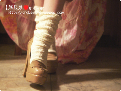 春夏新款日本森林系纯色棉质针织中筒袜堆堆袜白色女式不过膝靴袜