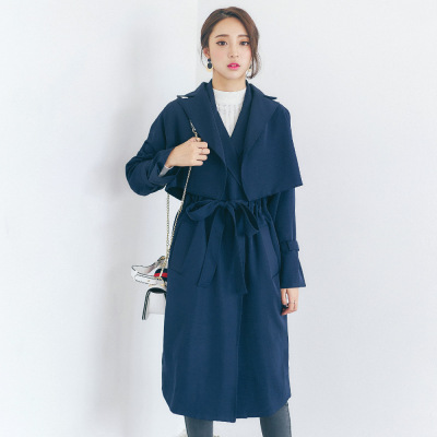 秋冬韩版女装长款插肩系带抽绳背心马甲风衣工装外套两件套用穿