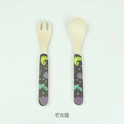 竹纤维儿童餐具宝宝勺子叉子 汤匙调羹创意可爱卡通动物健康环保