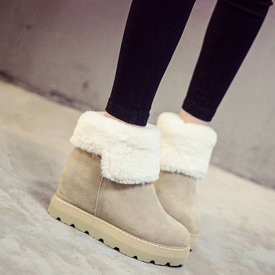 韩版冬内增高加厚雪地靴女真皮坡跟中筒短靴厚底保暖靴棉靴马丁靴
