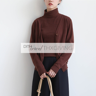 DITH-ONLINE 秋冬新款韩版V字领修身女式毛衣两件套针织毛衫 3811