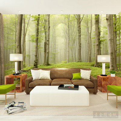 客厅绿色风景壁纸卧室无纺布墙纸沙发背景墙壁纸壁画无缝墙布森林