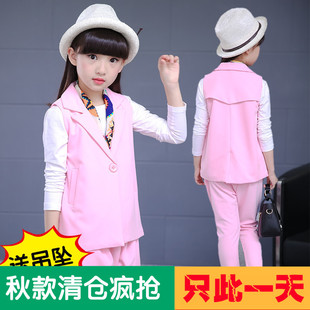 【天天特价】2016新款韩版时尚女童秋装套装个性小西装休闲三件套
