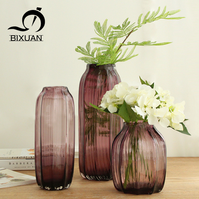 碧轩 简约紫色透明玻璃花瓶 花艺客厅餐桌创意摆件仿真花插花花器