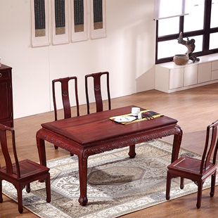 中式红木长方形餐桌椅组合缅甸红酸枝餐桌椅榫卯结构实木餐桌餐椅