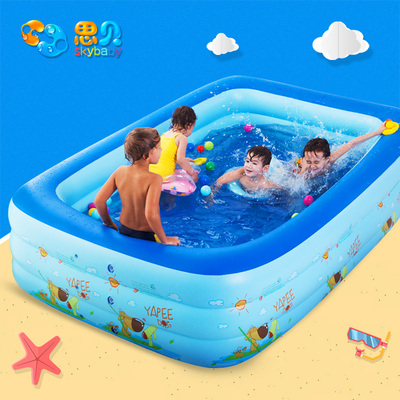 婴幼儿洗澡盆宝宝充气方形三层游泳池小孩家庭泡泡底泡澡池加厚