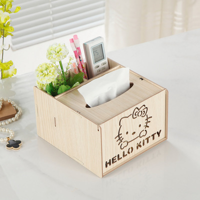 厂家直销kitty可爱猫擦手纸盒小物件收纳木质纸巾盒抽纸盒定做