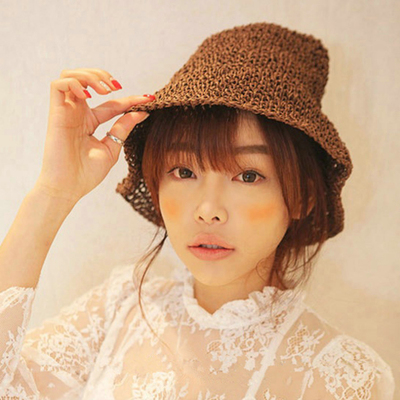韩国Stylenanda渔夫帽 日系女夏季手工草编帽子 沙滩太阳帽2007