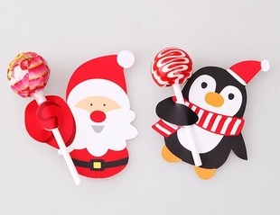 特价2015韩款圣诞老人企鹅棒棒糖纸卡 必备装饰卡片 48-50张