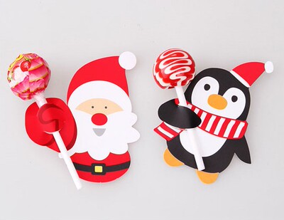 特价2015韩款圣诞老人企鹅棒棒糖纸卡 必备装饰卡片 48-50张