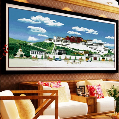 清真言印花十字绣线绣新款西藏拉萨布达拉宫客厅大幅简约现代挂画