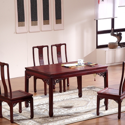 红木餐桌椅组合缅甸红酸枝一桌6椅餐桌椅全实木榫卯工艺餐桌组合