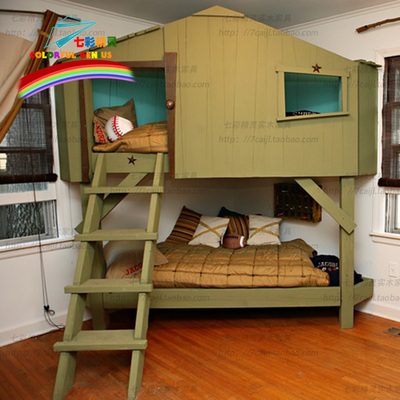 七彩精灵 实木儿童家具 儿童床实木家具 美式 树屋床 房子床套房