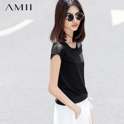 AMII女装旗舰店2015夏装新品 艾米清仓短袖纯色大码T恤衫女士小衫