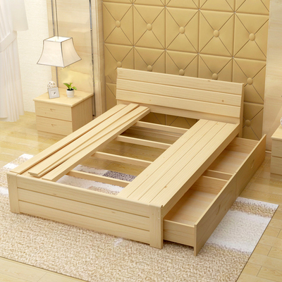简约现代实木床木床成人床双人床儿童单人床1.2 1.5 1.8米储物床