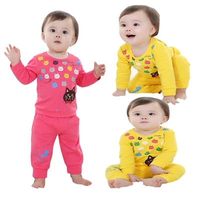 儿童夏季衣服婴儿女童秋款0-1-2-3周岁童装长袖男宝宝纯棉套装潮