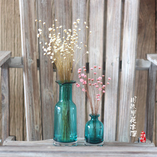 【玻璃花瓶-玲珑】复古简约装饰瓶文艺透明水晶蓝色小玻璃花瓶