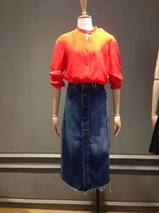 高端定制 2016春款单排扣修身纯棉牛仔裙半身裙MA161SKT09-S97