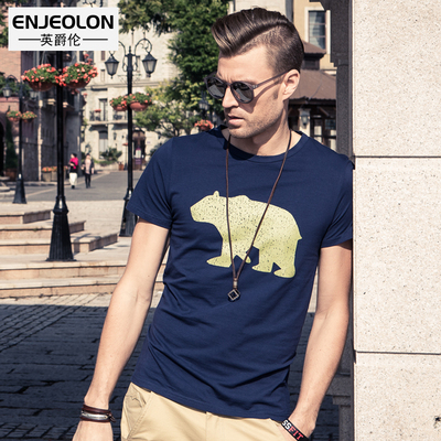英爵伦 2015夏季新品男士修身个性印花圆领动物图案欧美短袖T恤潮