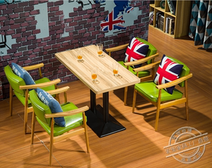 北欧 咖啡厅桌椅 西餐厅茶餐厅实木餐椅 复古美式乡村奶茶店桌子