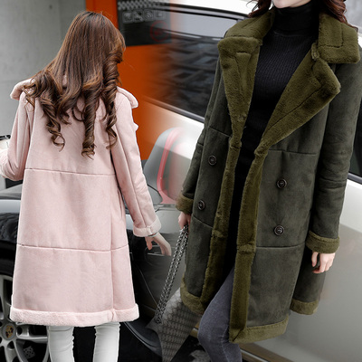 新款棉衣女中长款韩版修身大码冬季加厚保暖大衣鹿皮绒羊羔毛外套