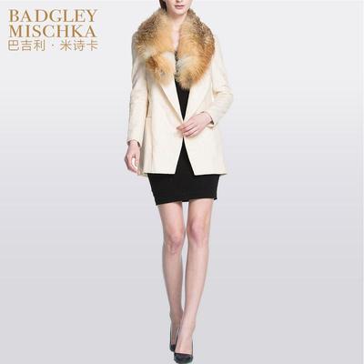 【专柜正品】Badgley Mischka巴吉利米诗卡毛领蕾丝拼接针织外套