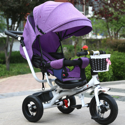 可坐可躺款儿童三轮车可折叠带减震婴儿推车宝宝脚踏车玩具单车