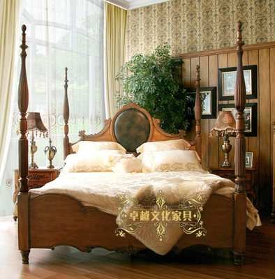 美式经典别墅家具  欧式实木床  柱子床  双人床 大床