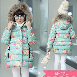 2016新款女童棉袄冬装韩版 上衣连帽中大童儿童棉衣毛领品牌童装