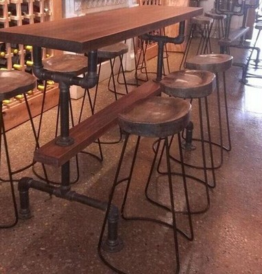 复古做旧铁艺吧台个性水管实木咖啡餐桌椅创意酒吧餐桌吧台