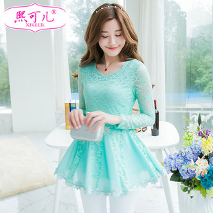 天天特价新款长袖韩版品牌大码女装修身蕾丝打底衫