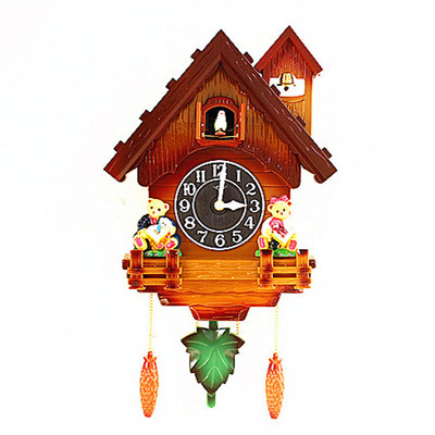 欧式布谷鸟咕咕钟创意简约石英报时挂钟大表盘小房子钟表儿童房