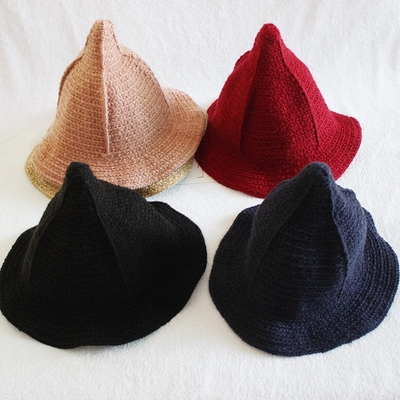 韩国冬季天加厚尖尖帽高顶毛线帽子女针织帽粗线盆帽搞怪时尚潮流