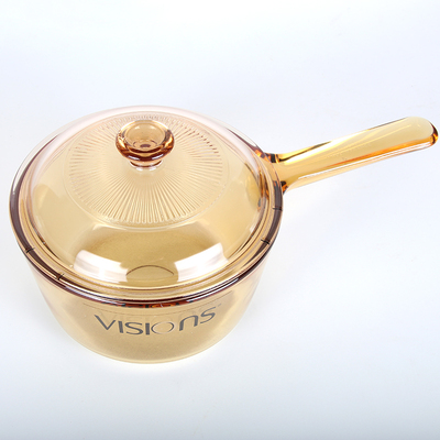 美国正品VISIONS康宁晶彩透明锅单柄奶锅进口玻璃锅VSP1.5L汤锅