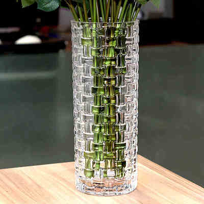 加厚透明玻璃花瓶直筒富贵竹百合客厅餐桌摆件水培花盆欧式简约